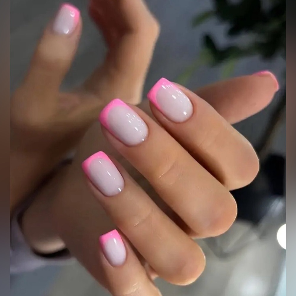 Bright pink tipped press on nails